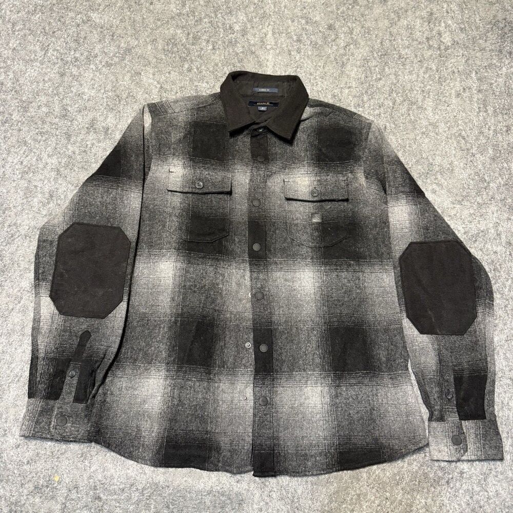 Roark Nordsman Flannel Shirt Mens Small S Black Gray Wool Blend Elbow Patch VTG